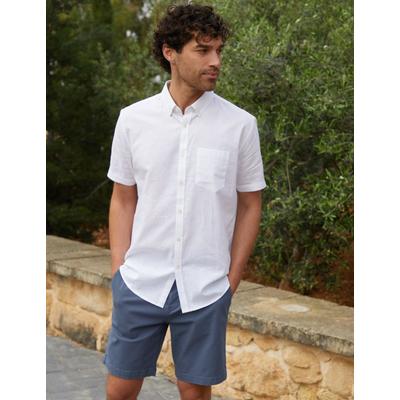 Threadbare Men's White Short Sleeve Linen Blend Shirt