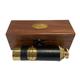 "15\" Brass Leather or Black Gunmetal Finish 4 Draw Telescope in a wood box."