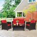 Gymax 8PCS Outdoor Conversation Set Patio PE Rattan Set w/ Glass Table