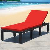 Gymax Patio Lounge Chair Rattan Chaise w/ Adjustable Navy/Red & Off
