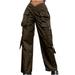 Mrat Baseball Pants Full Length Pants Women s Street Style Fashion Design Sense Multi Pocket Overalls Low Waist Sports Pants Jogger Pants For Ladies Brown XL