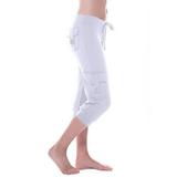 Mrat Yoga Pants for Women Yoga Capris Pants Spring Ladies Workout Out Leggings Stretch Waist Button Pocket Yoga Gym Cropped Trousers Sweat Pants for Women White L
