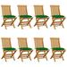 Patio Chairs with Green Cushions 8 pcs Solid Teak Wood