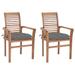 Dining Chairs 2 pcs with Gray Cushions Solid Teak Wood