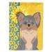 Summer Sunflowers Longhaired Blue and Tan Chihuahua Flag Garden Size 11.25 in x 15.5 in