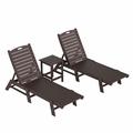 WestinTrends Malibu 3 Pieces Chaise Lounge Set with Side Table All Weather Poly Lumber Outdoor Lounge Chairs Set of 2 and End Table Dark Brown