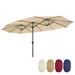 15x9ft Extra Large Double-Sided Outdoor Waterproof Umbrella All Weather Garden Rectangular Market Umbrella Sunshade with Crank and Wind Vent for Patio Backyard Poolside Beach Tan