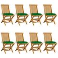 Anself 8 Piece Folding Garden Chairs with Green Cushion Teak Wood Side Chair for Patio Backyard Poolside Beach Outdoor Furniture 18.5 x 23.6 x 35 Inches (W x D x H)