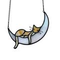 Acrylic Hanging Decoration Cat on the Crescent Moon Series Wall Door Pendant for Home Decor Room Kitten Lover Cat Person Gifts