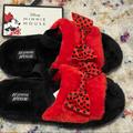 Disney Shoes | Disney Minnie Mouse Fluffy Slippers, Size S (5-6) | Color: Black/Red | Size: 5-6