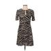 H&M Casual Dress - A-Line Keyhole Short sleeves: Black Animal Print Dresses - Women's Size 8 - Print Wash