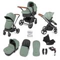 Ickle Bubba Stomp Urban 3-in-1 Travel System with Isofix Base (Galaxy) - Matte Black/Sage Green/Tan