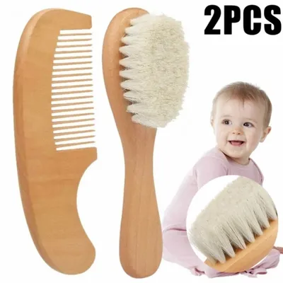 Brosse à cheveux en bois pour nouveau-né peigne en laine pour bébé masseur de tête pour bébé