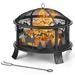 26" Outdoor Fire Pit Wood Burning Metal Firepit Bowl with Spark Screen