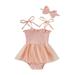 ELF Infant Girls Summer Casual Romper with Headdress Cotton Floral Embroidery Tie-up Off-the-shoulder Jumpsuit +Yarn Hem 0-18M