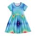 Fesfesfes Girls Summer Dress Short-sleeved Dress Tie-dye Pattern Knee Length Dress Round Neck Dress 8T Clearance