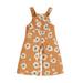 Qtinghua Toddler Baby Girls Romper Floral/Sun Print Sleeveless Suspender Strap Jumpsuit Bodysuit Wide Leg Overalls Pants Khaki 3-4 Years