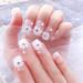 Fashion Women Long Design False Nails Style Natural Carved Flowers Fake Nails Artistic Nail Tips 24 pcs 3D white Finger