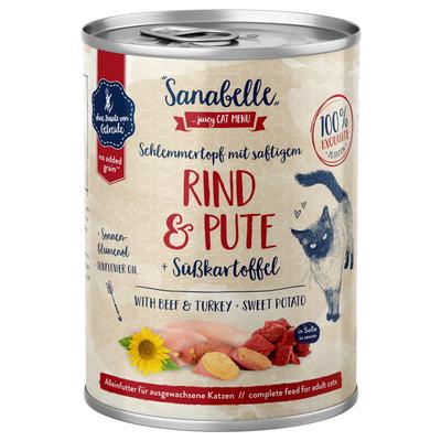 6x 380g Sanabelle Fleisch in Soße Rind & Pute Katzenfutter nass