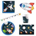 Procos DY 10273857 - Rocket Space Party Set Large, Teller, Servietten, Becher, Banner, Tischdecke, Folienballon, Tischdeko, Geburtstagdekoration