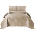 HV HOME VALE Quilted Bedspreads with Matching Pillowcases, Ultrasonic Microfibre Luxury Bed Throws, Diamond Shape Embossed Pattern Comforter Set, Easy care, Machine Washable (Beige, Super King)