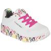 Sneaker SKECHERS "UNO LITE-LOVELY LUV", Kinder, Gr. 27, bunt (weiß, multi, 2), Lederimitat, Textil, kontrastfarbene Details, sportlich, Schuhe, Schnürschuh mit bedruckter Sohle, Größenschablone zum Download