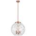 Athens 16" 3-Light Antique Copper Pendant w/ Clear Water Glass Shade