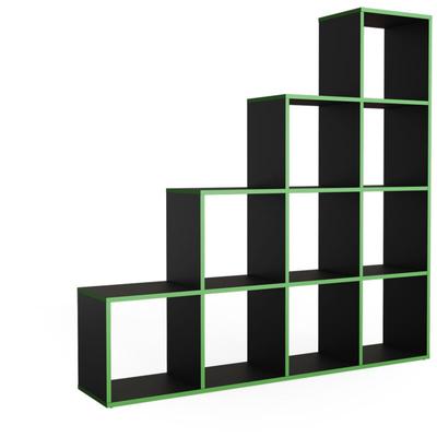 Treppenregal , Schwarz/Grün, 142.5 x 140 cm, Vicco Image