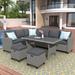 5 Piece Outdoor Patio Furniture Rattan Sectional Sofa Set, with Thickened Cushioning, with Ottoman and Central Dining Table