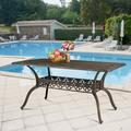 Ktaxon 59 in Cast Aluminum Dining Table Garden Rectangular Table for Indoor Outdoor Bronze