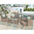GZXS Patio Furniture Set 4 Piece Outdoor Conversation Set All Weather Wicker Sectional Sofa with Ottoman and Gray Cushions