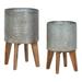 Kate and Laurel Gavri Farmhouse Galvanized Metal and Wood Tabletop Planter Set 2 Piece Decorative Metal Planter Centerpiece for Table