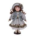 30cm Lovely Porcelain Girl Doll with Clothes Gray & Stand Home Display Decor Gift