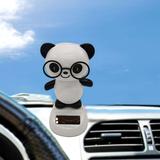 Lomubue Lovely Glasses Panda Solar Power Swinging Doll Car Interior Ornament Decor Gift