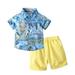 ZIZOCWA 2T Boys Clothes Fall/ Winter Boys Surf Casual Gentleman Suit Beach Hair Short Sleeved Digital Printing Shirt Shorts Suit Summer Boys Set 6 Month Boy Summer Clothes Boy Casual Outfits Preemie