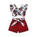 Toddler Girl Clothes Sleeveless Floral Print Ruffles Vest Tops And Shorts Outfits