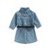 Qtinghua Toddelr Baby Girl Dresses Long Sleeve Lapel Buttons Princess Party Casual Denim Dress+Waist Belt Clothes Blue 18-24 Months