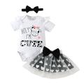 ZIZOCWA Baby Outfits for Girls Girls Short Sleeve Cartoon Cow Prints Romper Bodysuit Tulle Skirts Headbands Outfits 18 Month Girl Clothes Grandma Baby Girl Clothes Baby Girl Dress Mint Baby Twin Gir