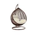Rattan Egg Chair Swing Garden Hanging Seat Hammock with Cushions Stand for Outdoor Patio Indoor (Brown Egg Chair & White Cushion)