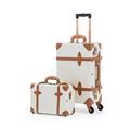 COTRUNKAGE Small Carry On Luggage Sets 2 Pieces, Vintage Hand Luggage Suitcase with Vanity Case, Pearl White, TSA-Approved, Cabin Size 13/20Inch