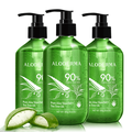 Aloderma 90% Organic Aloe Vera Gel With Tea Tree Oil 3 Btls Pure Aloe Vera Gel for Face - Natural Aloe Vera Gel for Sunburn Treatment Acne Aftershave After Waxing - Aloe Vera Moisturizer for Face