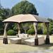 Outdoor Double Vents Gazebo Patio Metal Canopy with Screen and LED Lights for Backyard
