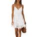 Peyakidsaa Women Sleeveless Lace Mini Dress Spaghetti Straps Summer Sundress V-neck Party White Dresses