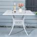 MEETWARM 35.4 Square Outdoor Dinning Table Patio Cast Aluminum Dinning Large Table with 2.2 Umbrella Hole White