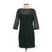 Ann Taylor LOFT Casual Dress - Sheath Crew Neck 3/4 sleeves: Green Print Dresses - Women's Size 0