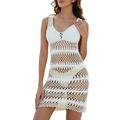 JDEFEG Womens Swim Woman Cover Up Women s Crochet Swim Beach Cover Up Cap Sleeve O Neck Knitted Pull Over Beach Dress Cover Up Hair Spray Swimming Suits for Women Beige S