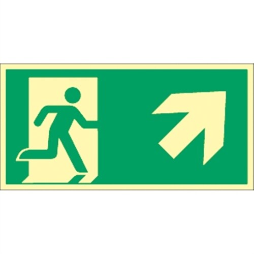 Schild Notausgang rechts aufwärts, ISO 7010, Alu, nachleucht., 160-mcd, 400x200 mm Image