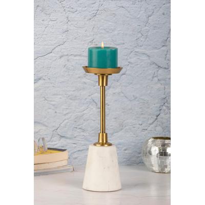 Kerzenständer KAYOOM "Fayya 225", weiß (goldfarben, weiß), B:10cm H:30cm T:10cm Ø:10cm, Aluminium, Marmor, Kerzenhalter, Höhe ca. 30 cm Image