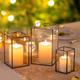 Black Lanterns for Living Room: Hewory Set of 3 Glass Hurricane Candle Holder for Pillar Candles, Decorative Candle Lanterns Indoor Centerpieces for Dining Table