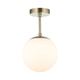 Happy Homewares Traditional and Sleek Opal Glass Globe IP44 Bathroom Ceiling Light in Antique Brass | 24cm x 20cm | 60w Max | Also Suitable for Hallways Lounges Conservatories etc